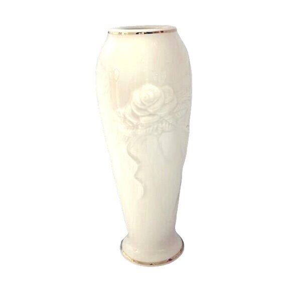 Lenox Rose Vase Blossom Bud Flower Ivory Cream 24K Gold Trim 6” 1980s VINTAGE - Picture 1 of 8